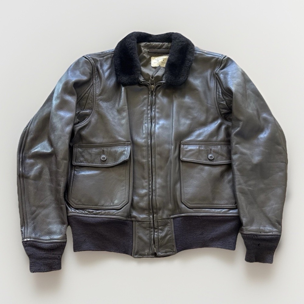 USN G1 Leather Bomber Jacket Mens 44 Vietnam War Era Military US Navy Flight 70s